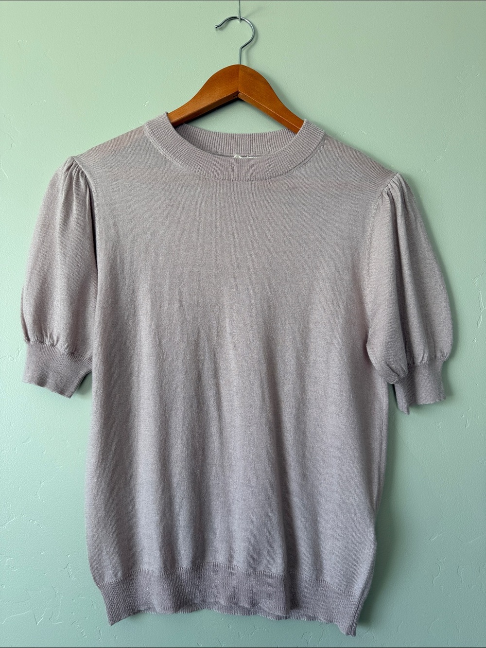 Roolee Puff-Sleeve Knit Top in Light Taupe